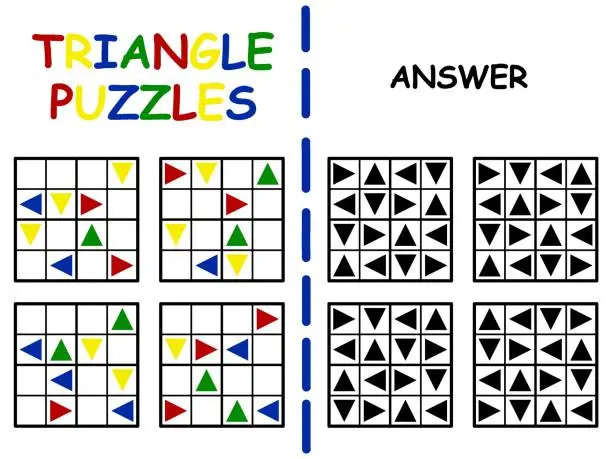 Vector illustration of Triangle puzzles set with the answer vector illustration