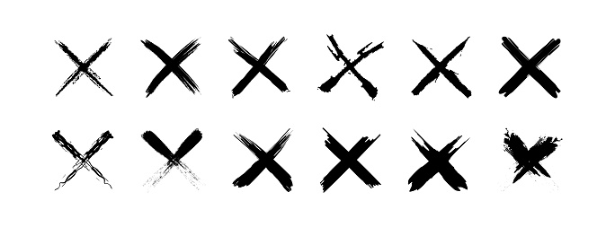 Cross wrong painted with a brush icon set. Colection painted x marks illustration symbol. Sign  paint vector flat.