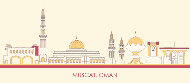 Cartoon Skyline panorama of city of Muscat, Oman Cartoon Skyline panorama of city of Muscat, Oman - vector illustration oman cartoon stock illustrations