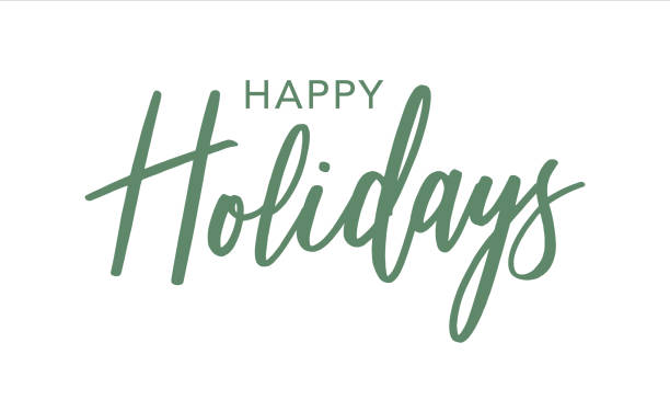 счастливые праздники зеленая кисть каллиграфия векторный текстовый скрипт, горизонтальный - happy holidays stock illustrations