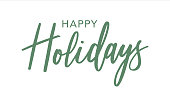 Happy Holidays Green Brush Calligraphy Vector Text Script, Horizontal