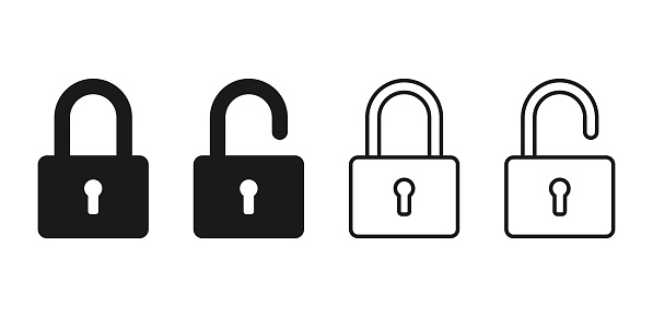 Lock vector icon. Open and closed.
