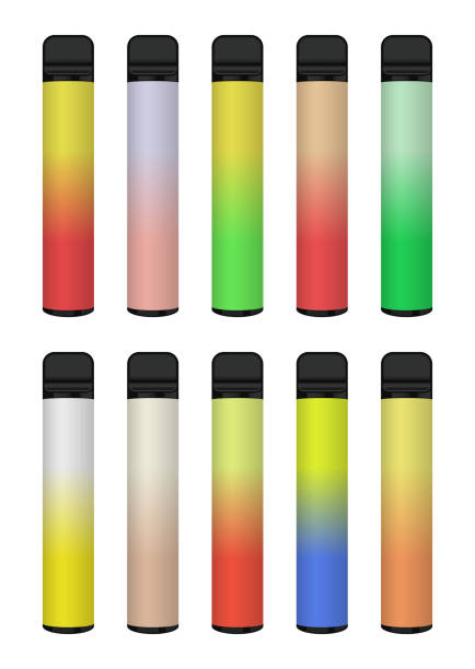 Realistic electronic cigarette mock-up. Colorful pod system. Gradient colors. Vector illustration. Realistic electronic cigarette mock-up. Colorful pod system. Gradient colors. Vector illustration. 3d red letter e stock illustrations