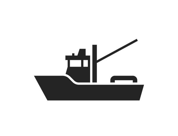 ilustrações, clipart, desenhos animados e ícones de ícone de arrastão de pesca. transporte aquático e símbolo da pesca - trawler