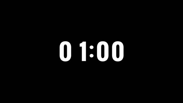 4K Digital sliding countdown real time clock timer in one minute or 60 seconds to zero second. White text number on black background. Element for overlay concept