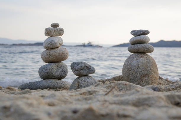 Zen meditation stones on the beach