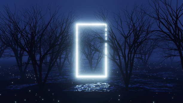 istock Glowing frame in a foggy mystery forest 1423184740
