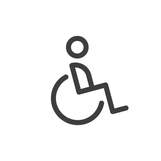 Vector illustration of Disabled person linear icon. Wheelchair sign