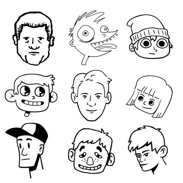 набор для лица дудл 2 - men drawing cheerful friendship stock illustrations