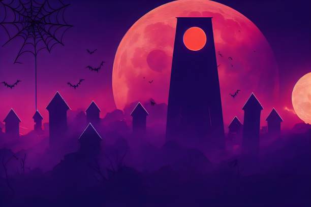 istock Halloween spooky creepy background with neon colors. 1423191990