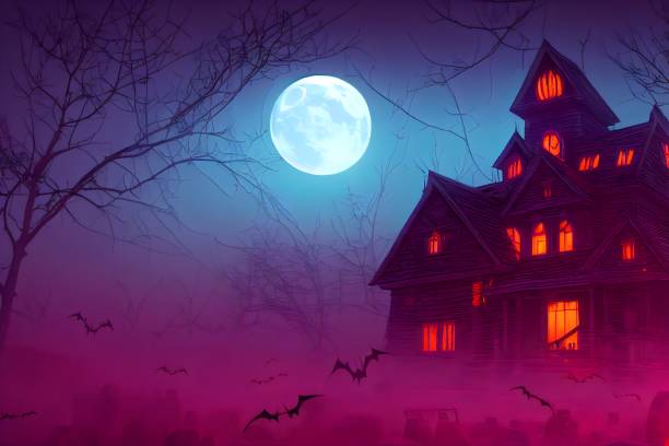 istock Halloween spooky creepy background with neon colors. 1423192011