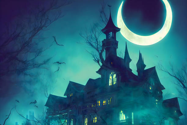 istock Halloween spooky creepy background with neon colors. 1423192080