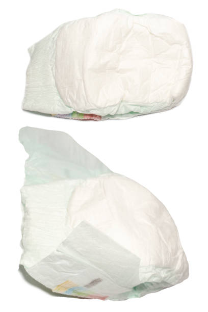 istock Vertical image of two diapers on a white background 1423196399