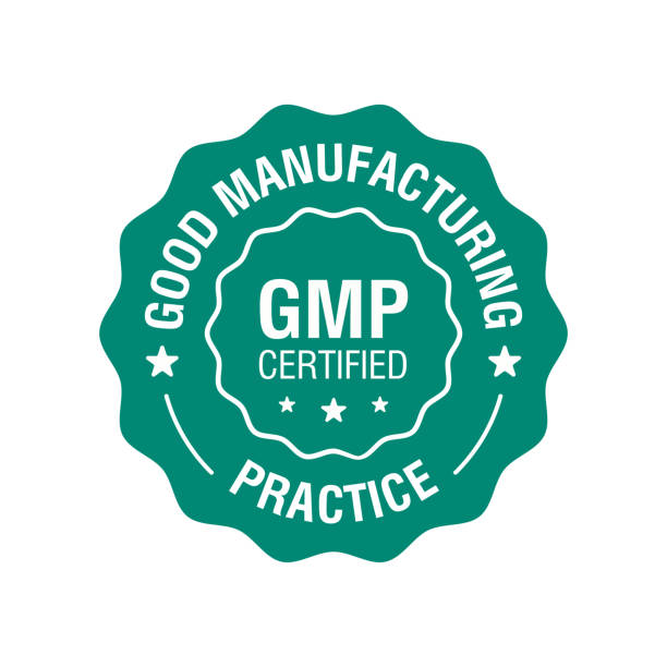 gmp-zertifiziert, symbol für gute herstellungspraxis. vektor-illustration - siegelstempel stock-grafiken, -clipart, -cartoons und -symbole