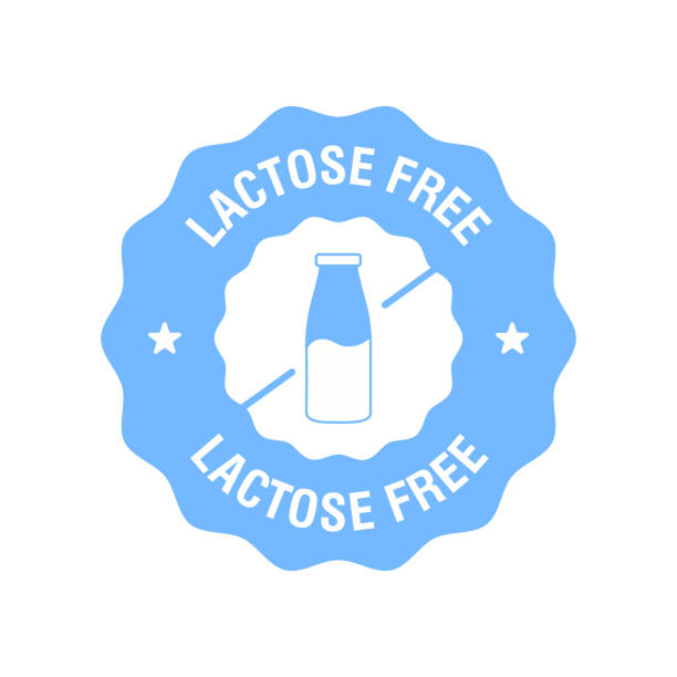 ikona logo bez laktozy. vector nie zawiera etykiety z laktozą dla opakowania zdrowych produktów mlecznych. wektor - bezlaktozowy stock illustrations