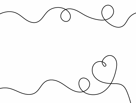 Rectangular background with swirls and heart drawn by hand in thin lines. Doodle, sketch. Vector illustration.
