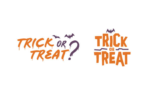 istock Trick or Treat lettering design with flying bats. Halloween card or banner spooky design. 1423200355