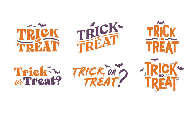 istock Trick or Treat lettering design with flying bats. Halloween card or banner spooky design. 1423200508