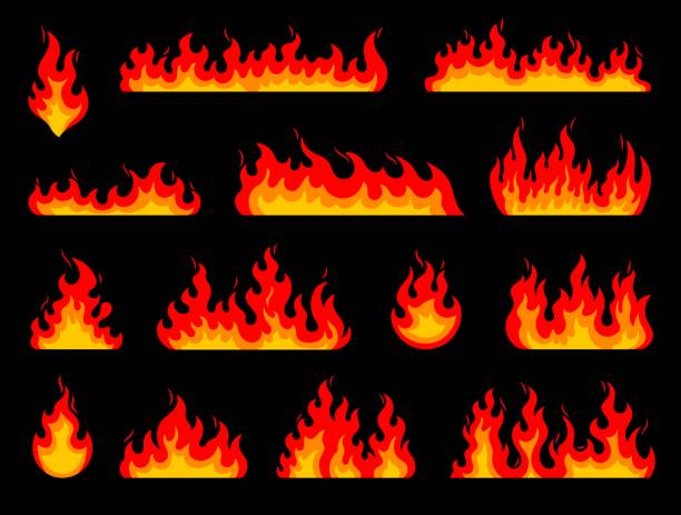 cartoon-lagerfeuer, waldbrand isolierte feuerflamme - flame fire fireball exploding stock-grafiken, -clipart, -cartoons und -symbole