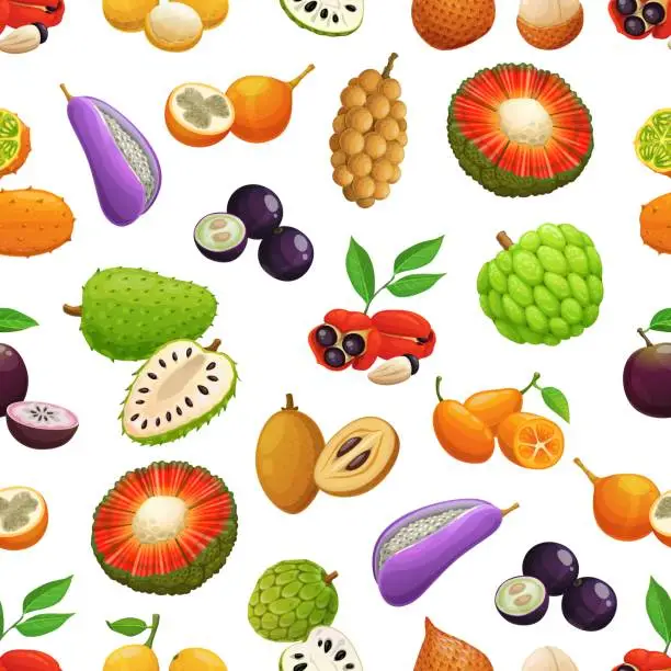 Vector illustration of Cartoon tropical fruit seamless pattern background