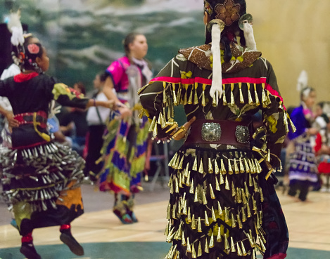 Semiahmoo First Nations and Ear Marriott Secondary School in White Rock, British Columbia, Canada celebrated this powwow from 9-11 March 2018. Powwows are opportunities for First Nations to gather together, honouring and sharing their traditions. The general public is welcome. Jingle dancers are performing.