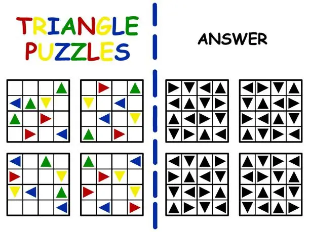 Vector illustration of Triangle puzzles set with the answer vector illustration