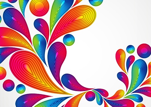 Colorful abstract background with striped drops splash, vector color design, graphic illustration. A4.