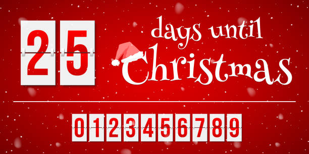 countdown der tage bis weihnachten, adventskalender mit flip-zahlen-vorlage vektorillustration. rot-weißer text mit weihnachtsmütze und weihnachtsfeiertag und veranstaltungszähler mit zahlen von 0 bis 9 - 0 3 months stock-grafiken, -clipart, -cartoons und -symbole