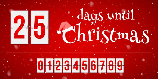 ilustrações de stock, clip art, desenhos animados e ícones de countdown of days until christmas, advent calendar with flip numbers template vector illustration. red and white text with santa hat and christmas holiday and events counter with numbers from 0 to 9 - 0 3 months