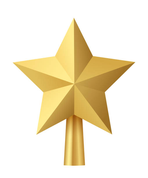 istock Christmas gold tree topper, 3d star decoration in deco design for top of Xmas tree 1423208275