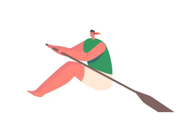 Vector illustration of Man wear Uniform during Boating Racing Competition. Male Character Rowing with Paddle. Strong Healthy Sportsman Athlete