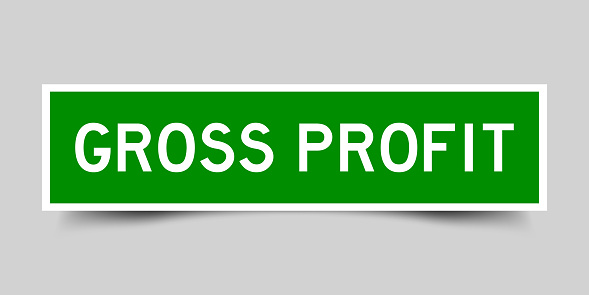 Sticker label with word gross profit in green color on gray background