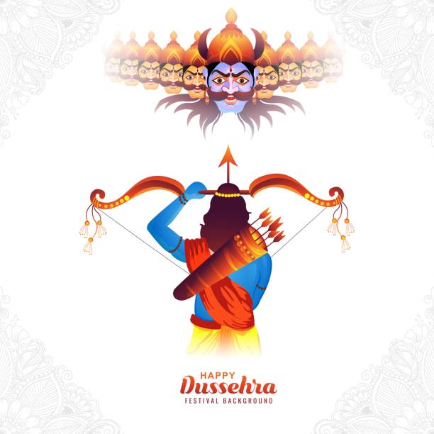 illustration von lord rama, der ravana im glücklichen dussehra-festivalhintergrund tötet - dashahara stock-grafiken, -clipart, -cartoons und -symbole