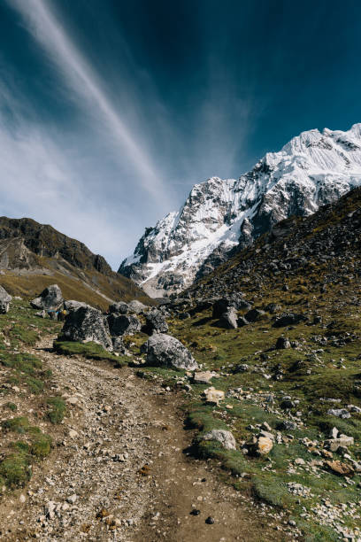 istock Snow covered Mt Salkantay with large stones and path 1423223846