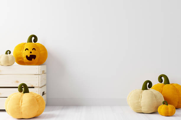istock 3D Halloween illustration with pumpkins on white background. 1423228605