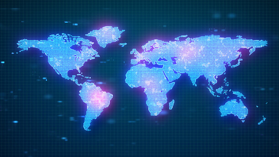 Global earth map Hologram map with high quality 3D rendering of how connections and paths connect together like a high tech screen map.