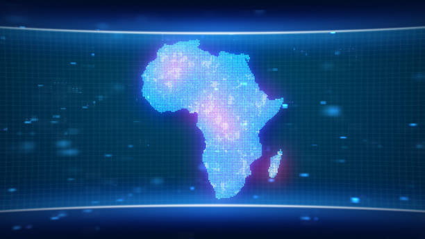 istock Africa map silhouette outline made of lines dots triangles Communication, internet technologies concept. 1423230275