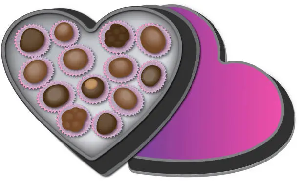 Vector illustration of Valentine's Chocolate Candy in Heart shaped box- digital illustration