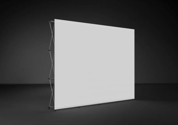 istock Trade exhibition stand, Wall Banner, 3D rendering visualization of exhibition product, Advertising wall rendered on a dark studio background with copy space. 1423233552
