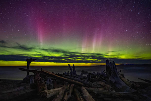 The northern lights or aurora borealis as seen from Michigan USA September 2022 stock photo