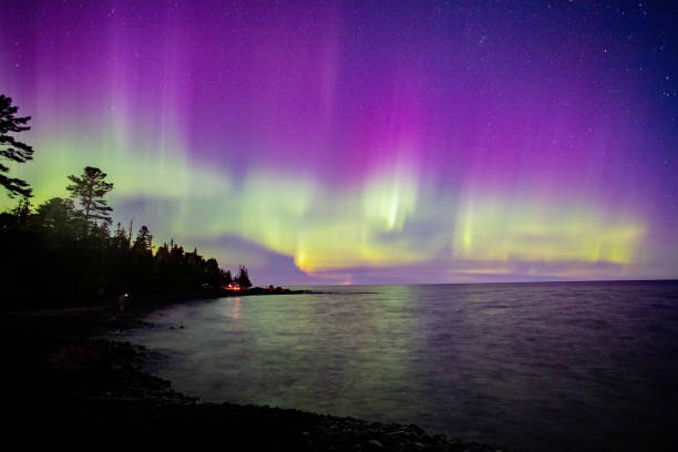 The northern lights or aurora borealis as seen from Michigan USA September 2022 stock photo