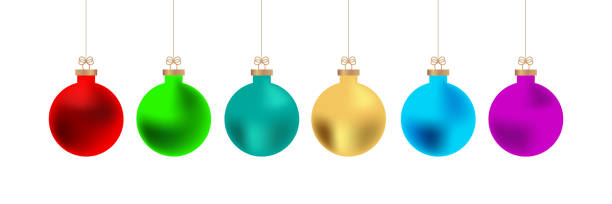 istock Set of realistic shiny colorful hanging Christmas baubles isolated on white background 1423244352