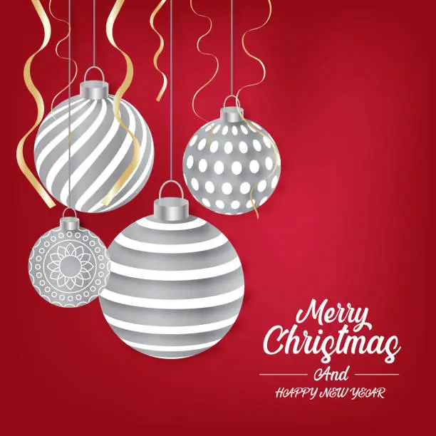 Vector illustration of Merry Christmas beautiful background with hanging baubles