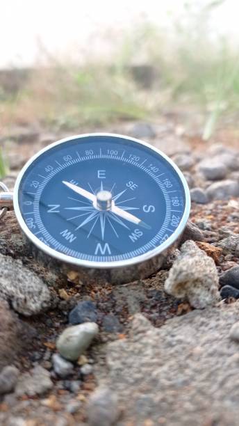 istock Portrait High Angle View Of Compass On Field 1423247478