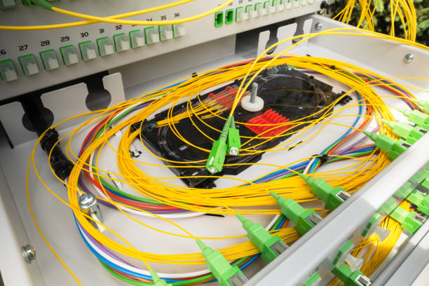 istock Fiber Patch Cord Cable of Optical Distribution Frame in Telecommunication Cabinet 1423247704