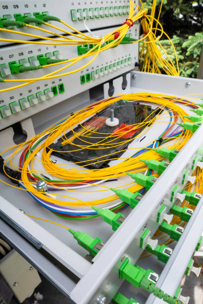 istock Fiber Patch Cord Cable of Optical Distribution Frame in Telecommunication Cabinet 1423247723