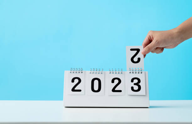 Calendar sheets 2022 change to 2023 stock photo