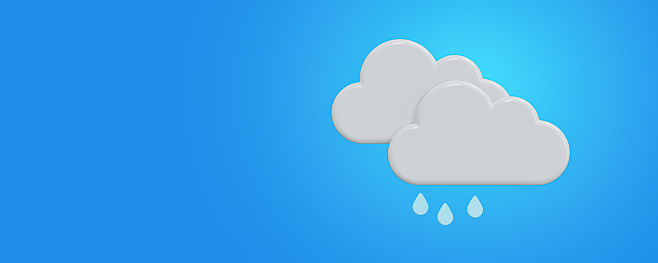 Rain, Cloud Weather forecast info icon. Rainy cloudy day, paper cut. Climate weather element. Tag for Metcast report mark, sign kit, meteo mobile app, web. 3d rendering