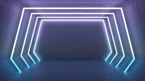 istock Futuristic Dark Hallway with Neon Lights 1423248911