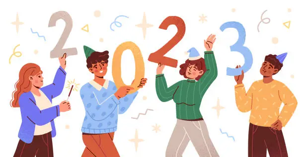 Vector illustration of People hold 2023 numbers